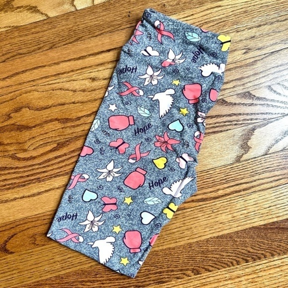 New LuLaRoe Rare Grey & White Speckled Lily Breast Cancer Awareness Leggings OS - Picture 10 of 16